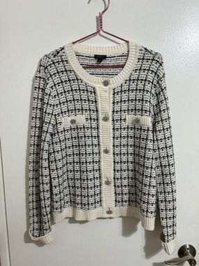 NWT Ann Taylor Navy Blue and White Cardigan Jacket, size large